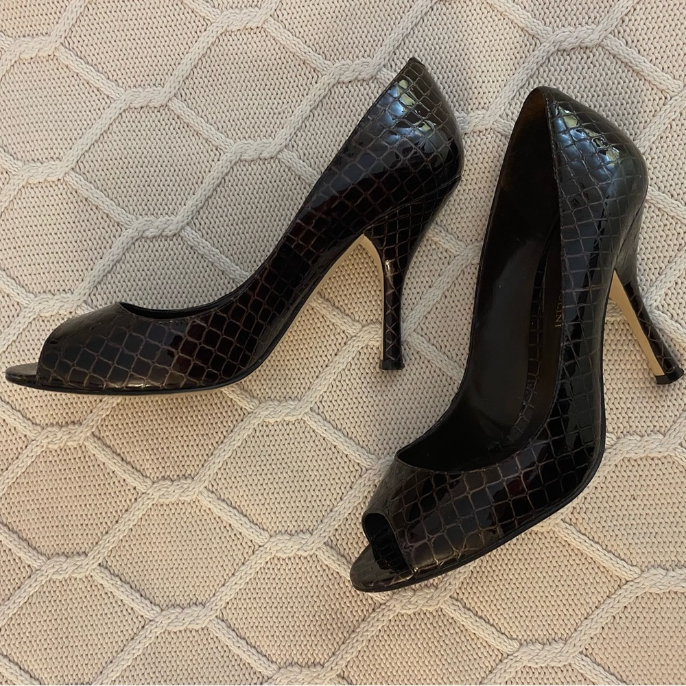 Enzo Angiolini Brown Patent Leather Pumps Heels Croc Classic Sexy Formal Work